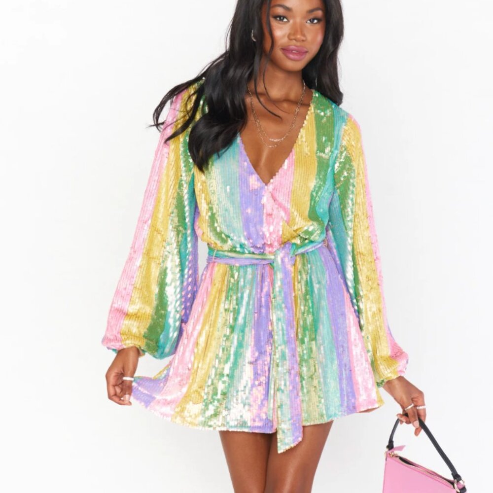 Rainbow Sequin Dress Show Me Your Mumu Wear Me Out Colorful Stripe Party Dress